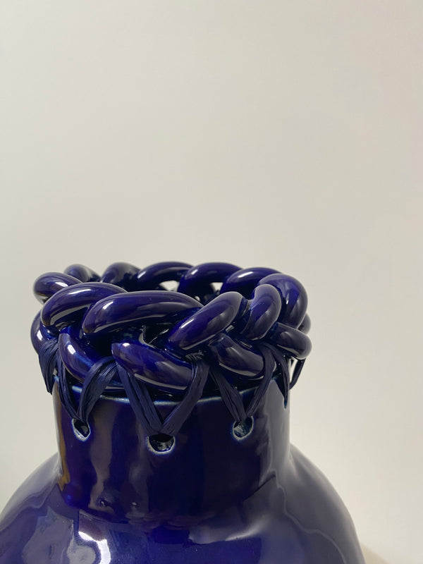 Vase tressé in stoneware and raffia